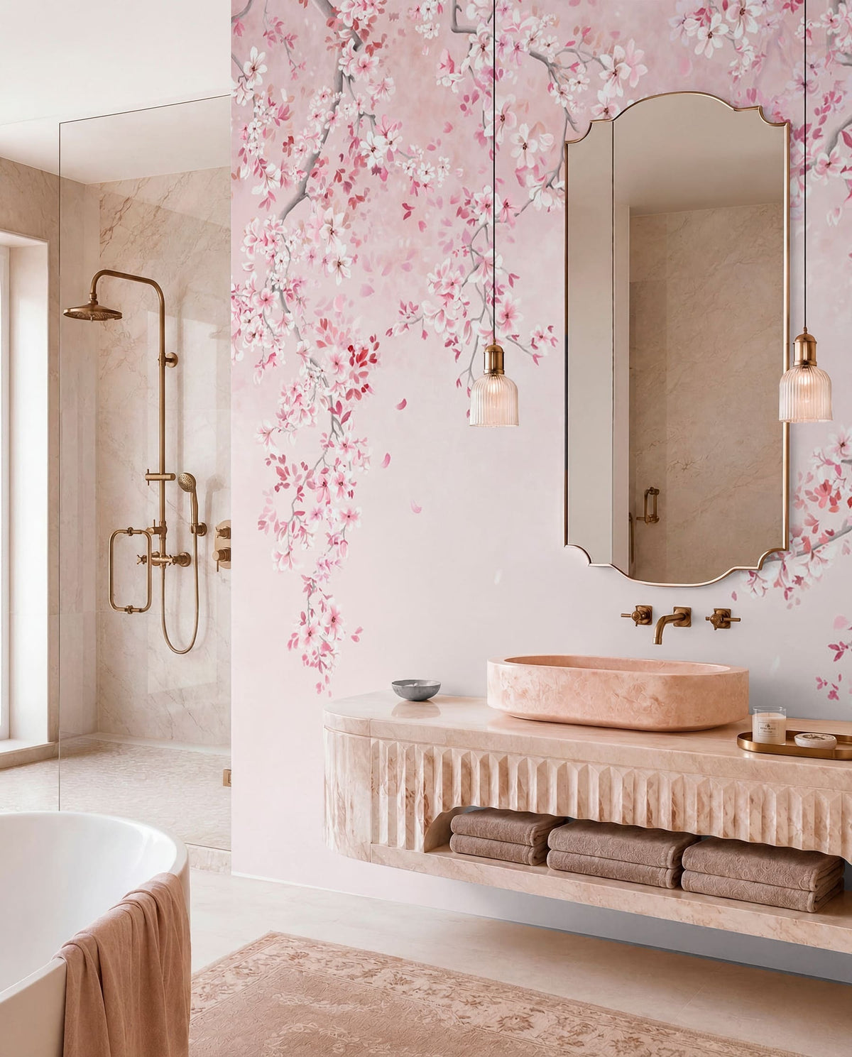 Papier peint Floraison en rose tendre