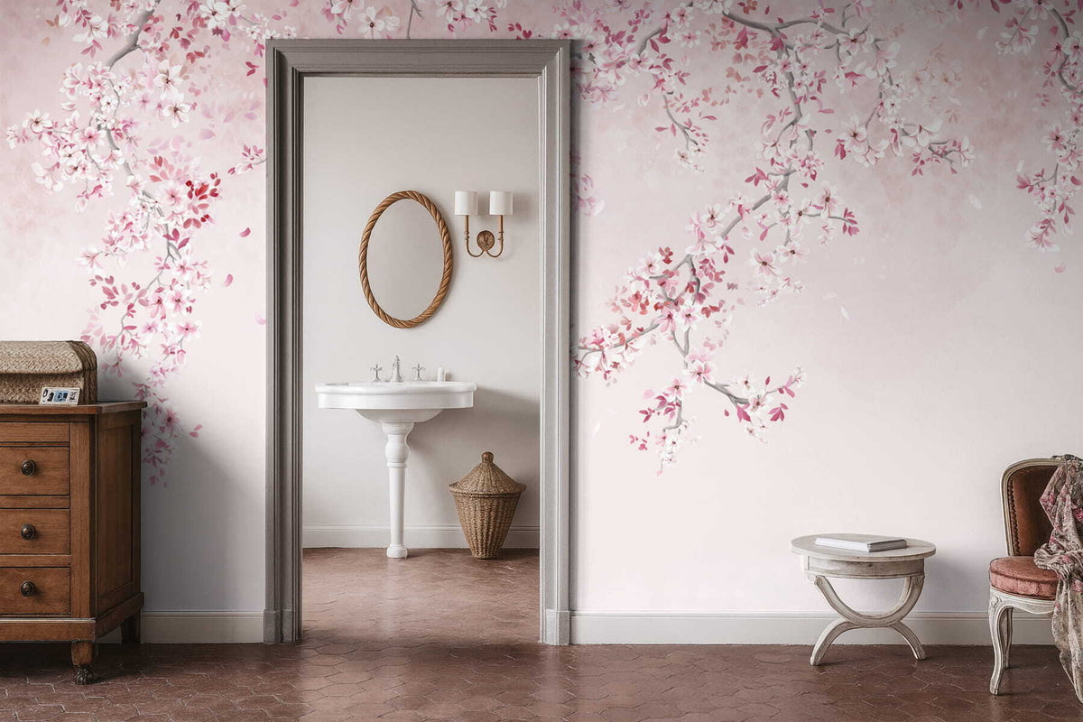 Papier peint Floraison en rose tendre