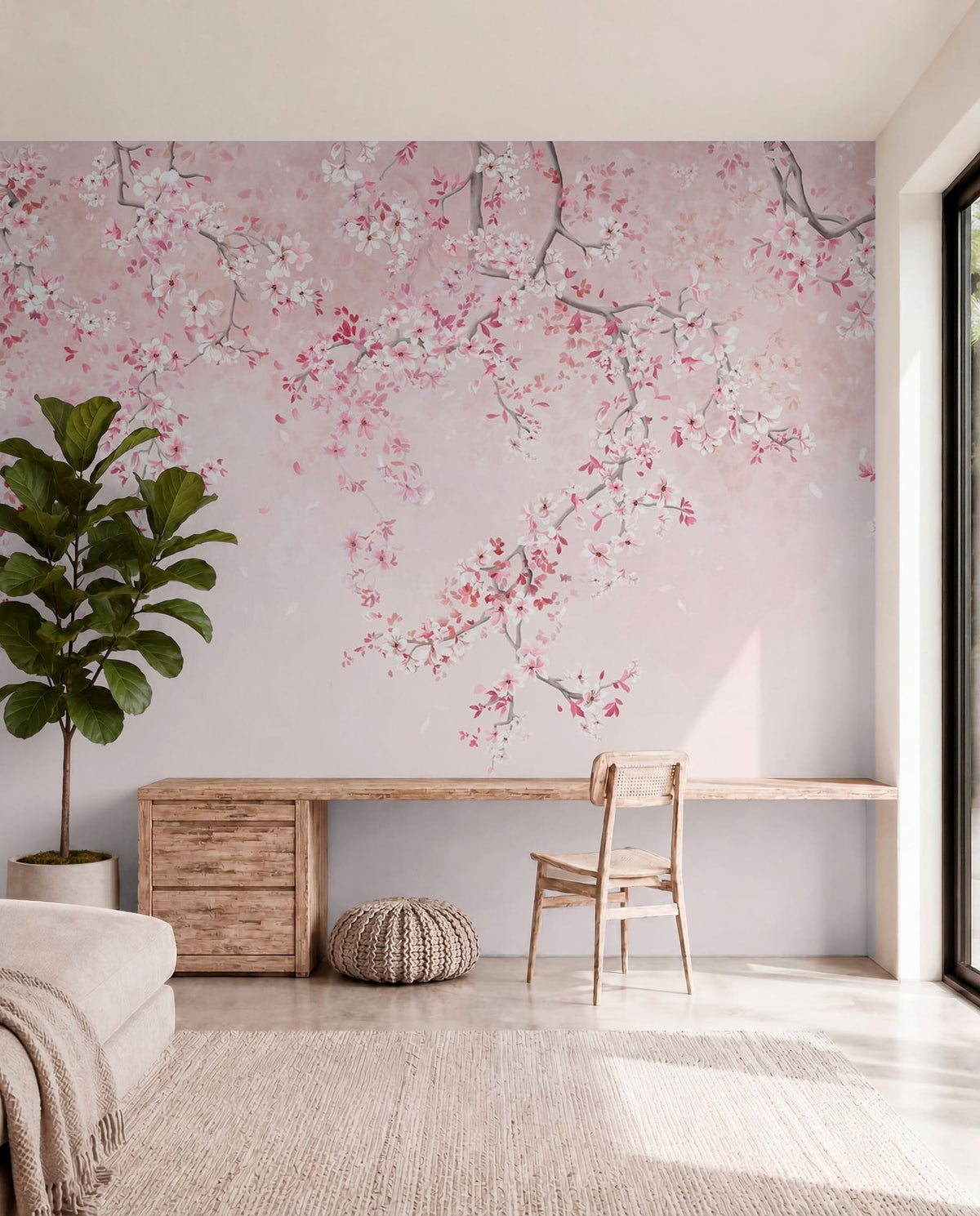 Papier peint Floraison en rose tendre