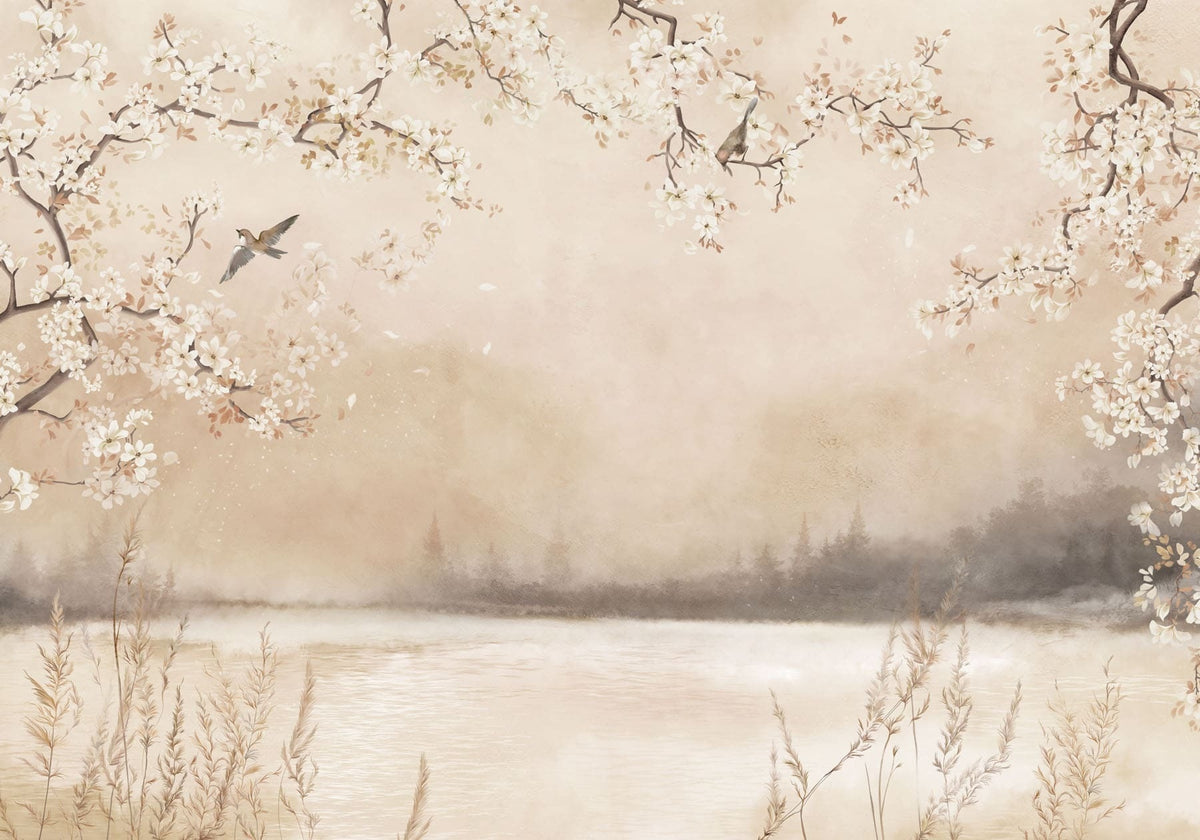 Papier peint Oiseaux sous les fleurs