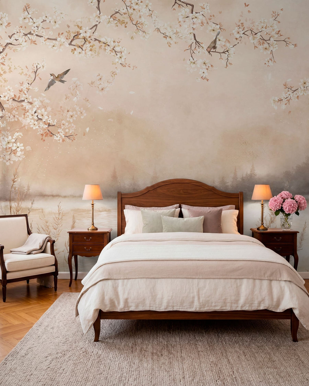 Papier peint Oiseaux sous les fleurs