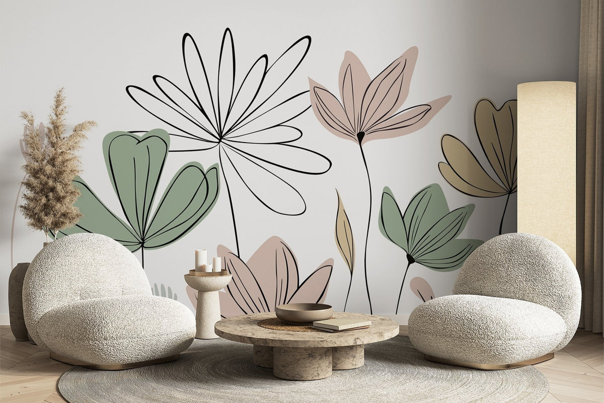 Papier peint Fleurs au trait fin
