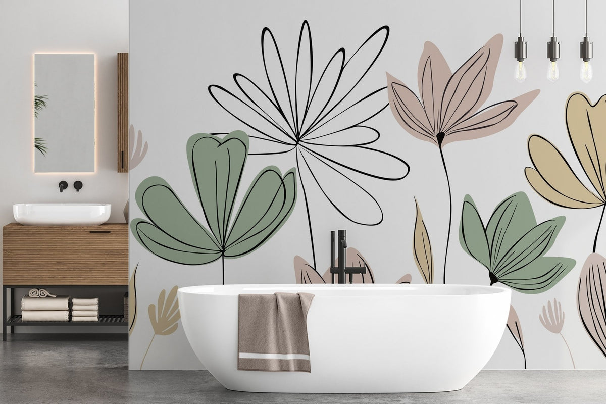 Papier peint Fleurs au trait fin