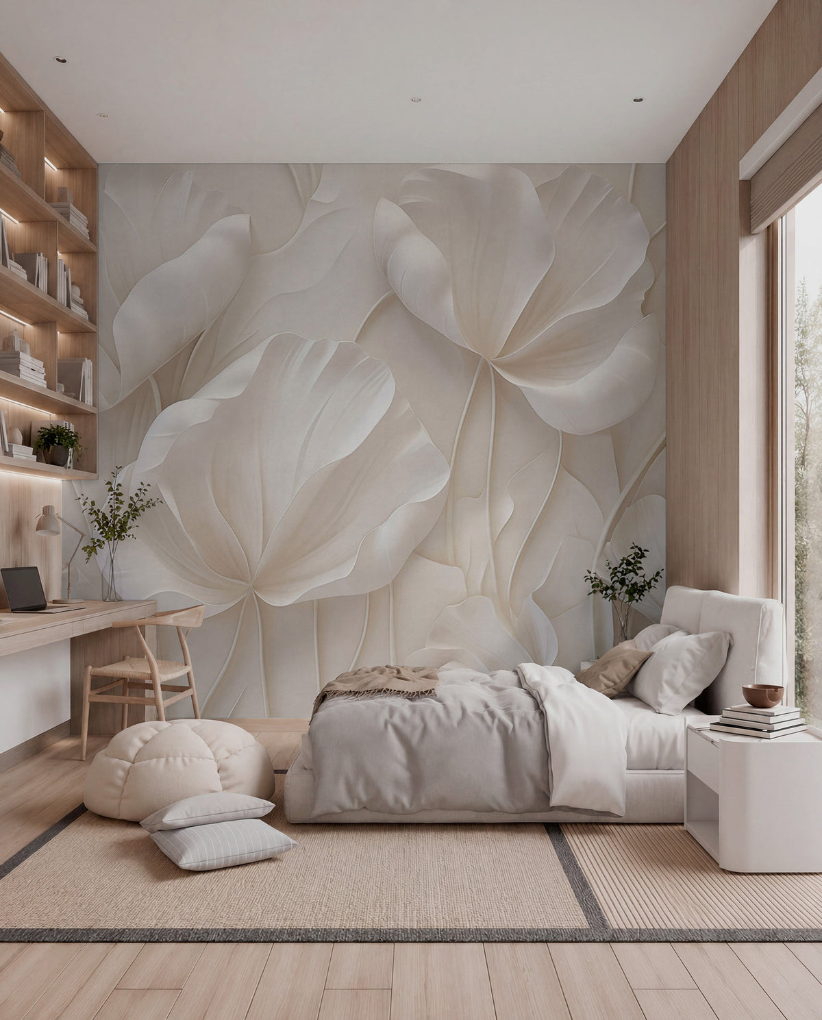 Papier peint Fleurs sculptées — mise en situation