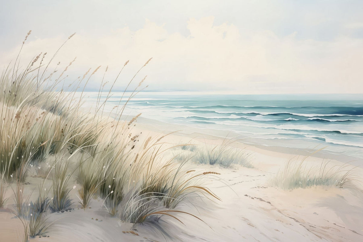 Papier peint Herbes des dunes et mer azur