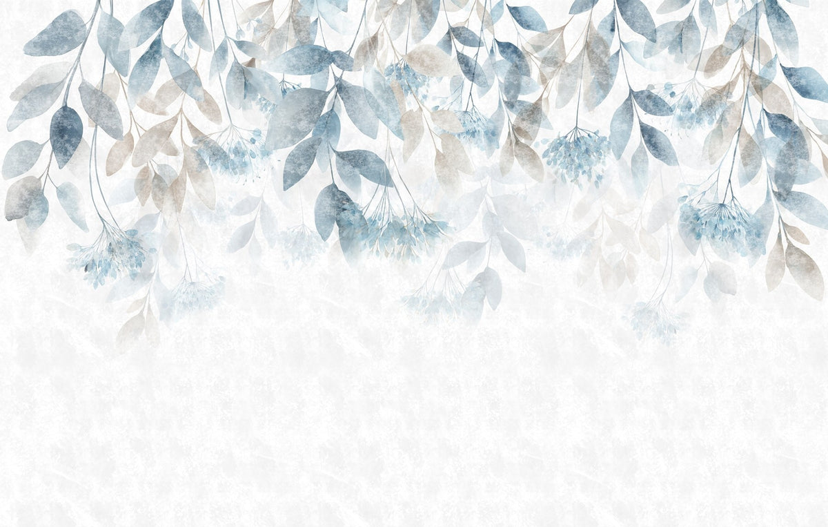 Papier peint Cascade de feuilles turquoise — mise en situation