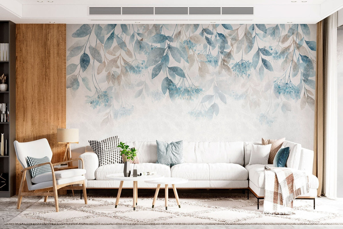 Papier peint Cascade de feuilles turquoise