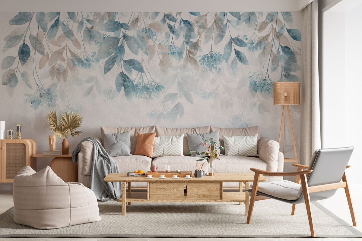 Papier peint Cascade de feuilles turquoise