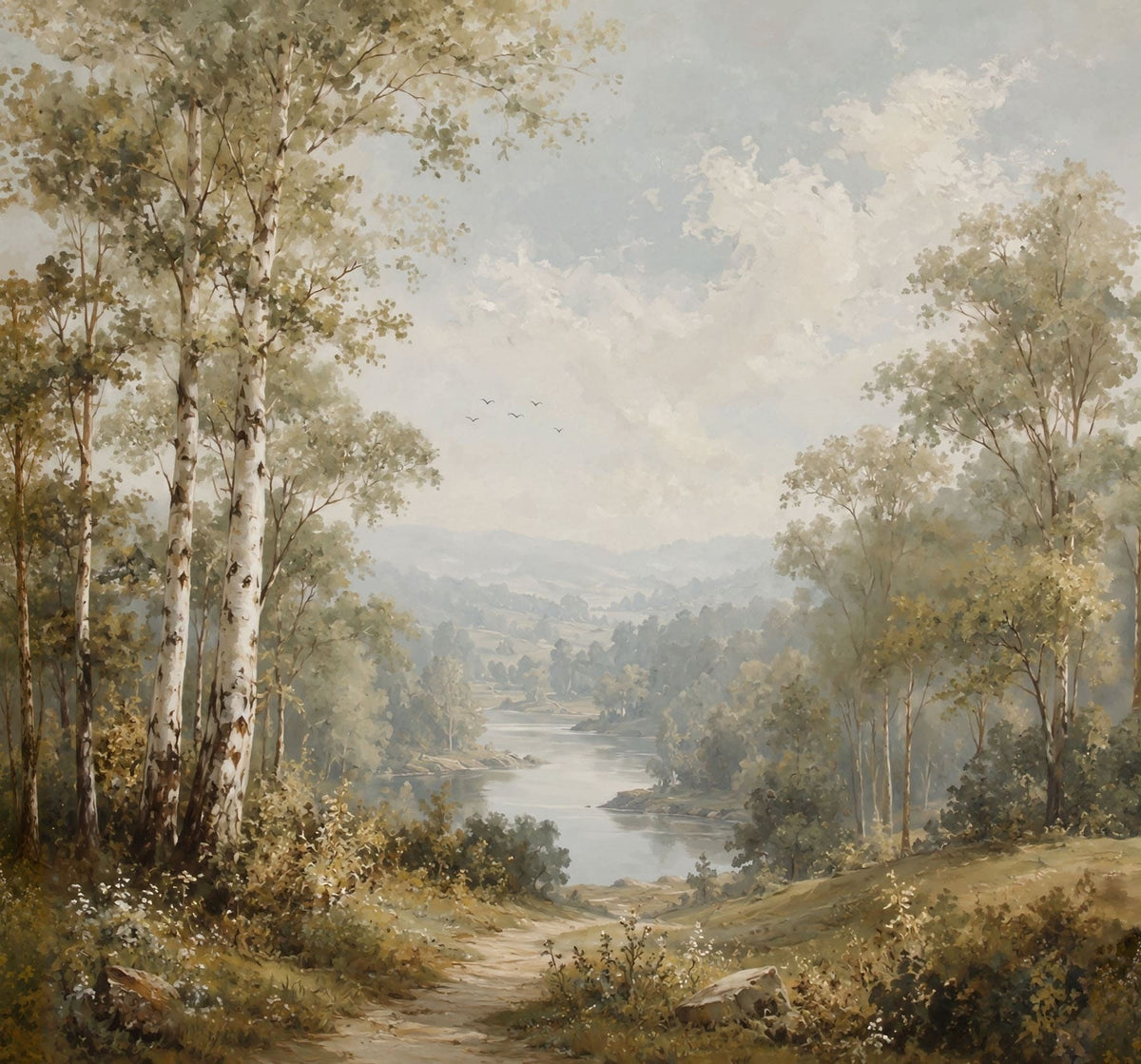 Papier peint Bouleaux au bord de la rivière