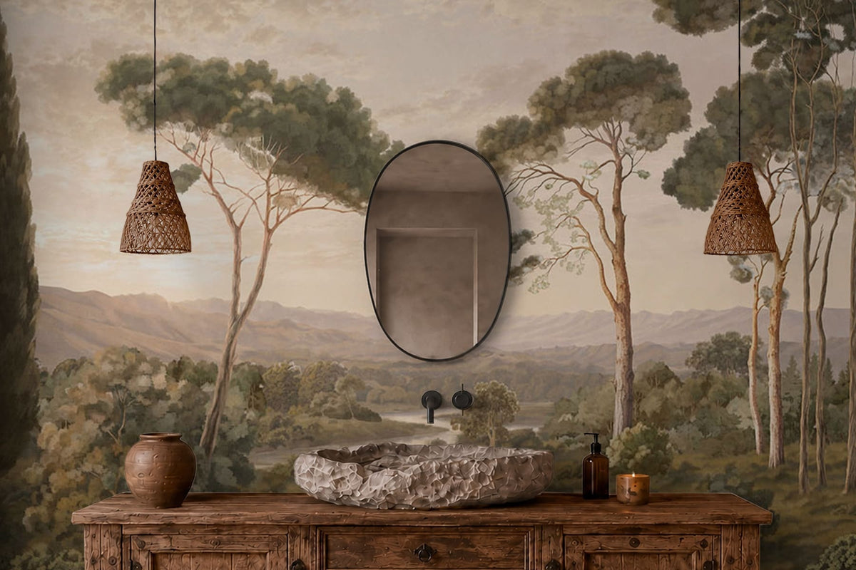 Papier peint Rivière derrière le bosquet