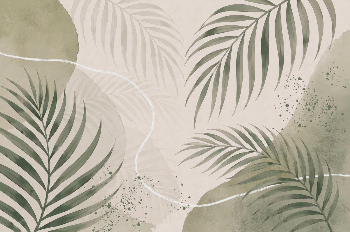 Papier peint Courbes de palmes olive