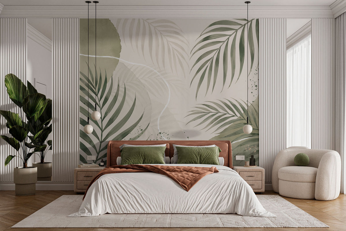 Papier peint Courbes de palmes olive