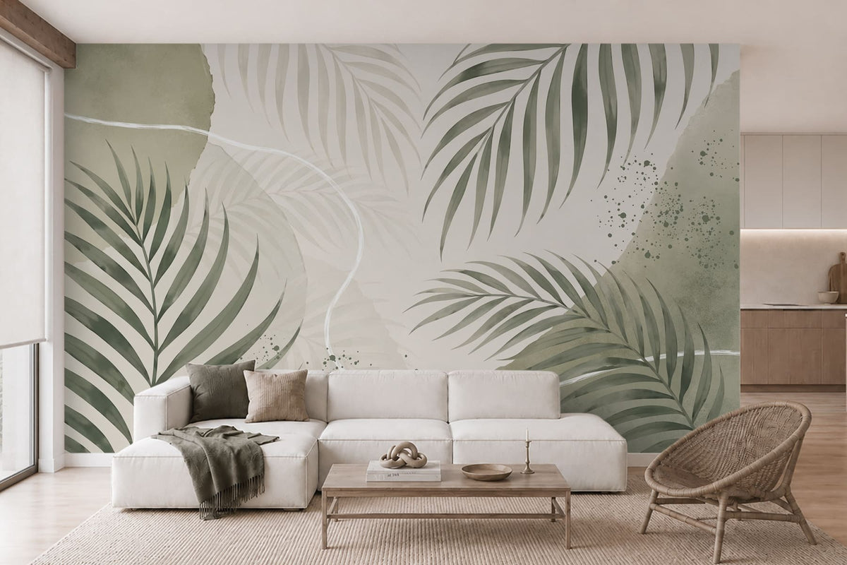 Papier peint Courbes de palmes olive