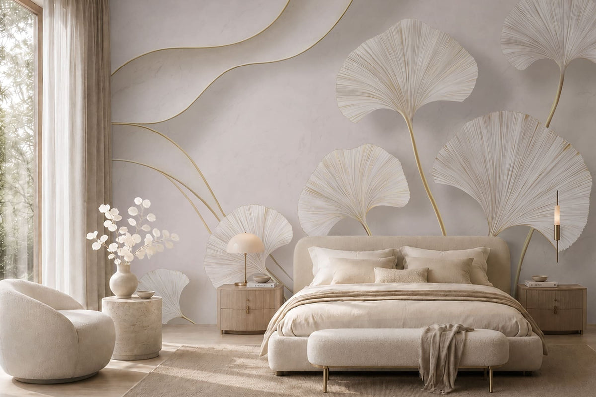 Papier peint Ginkgo ivoire