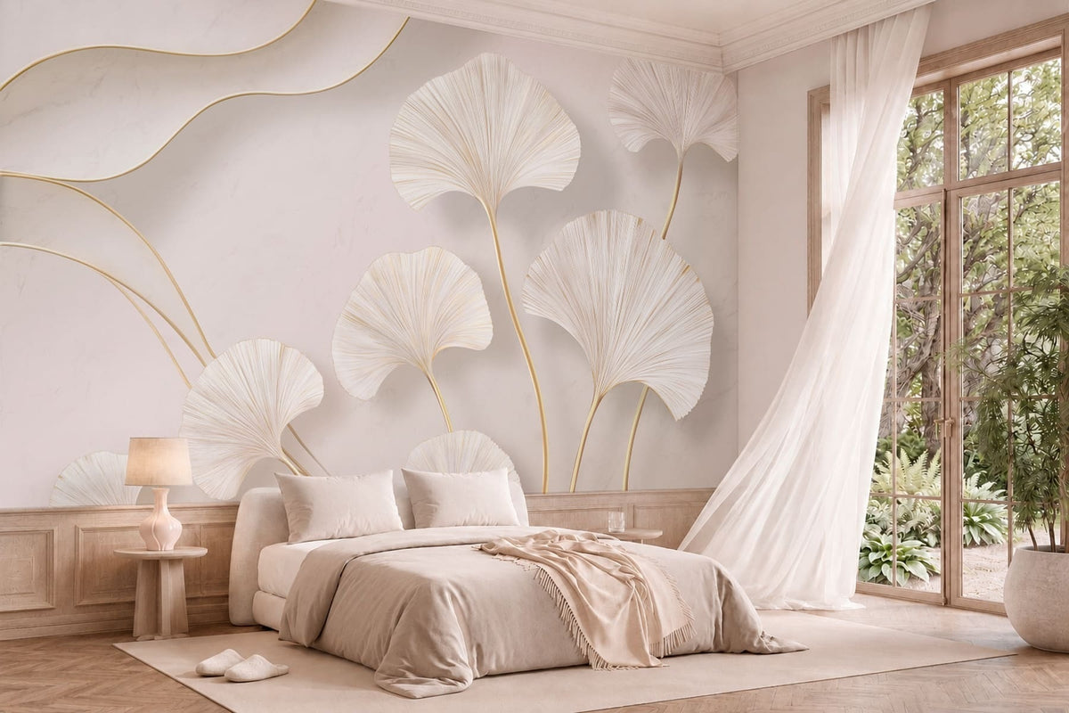 Papier peint Ginkgo ivoire