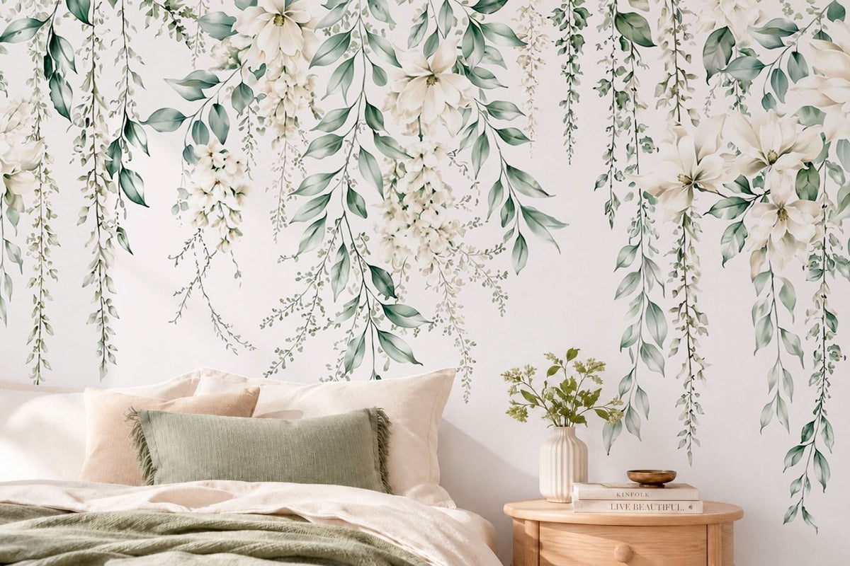 Papier peint Guirlandes de fleurs légères