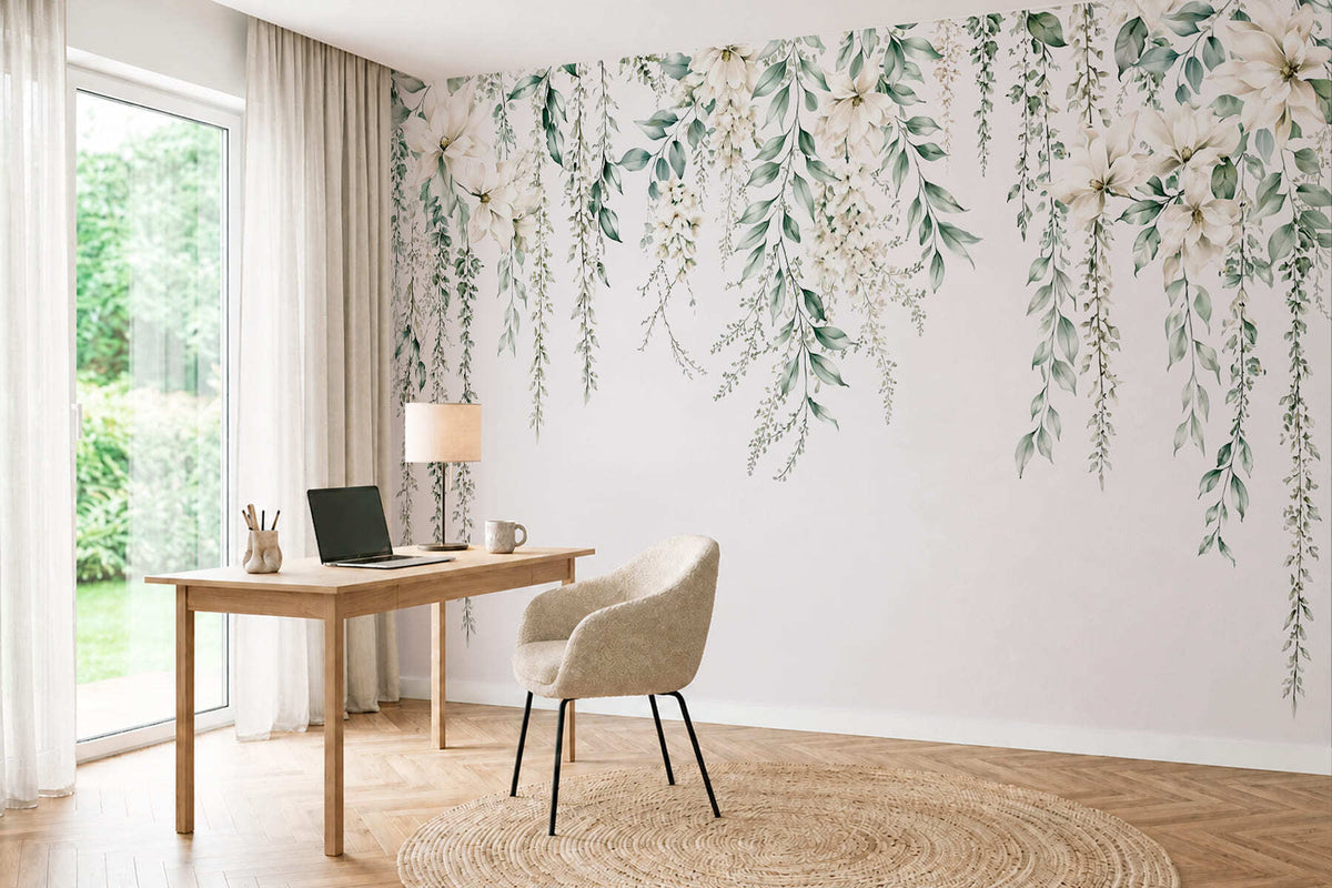 Papier peint Guirlandes de fleurs légères