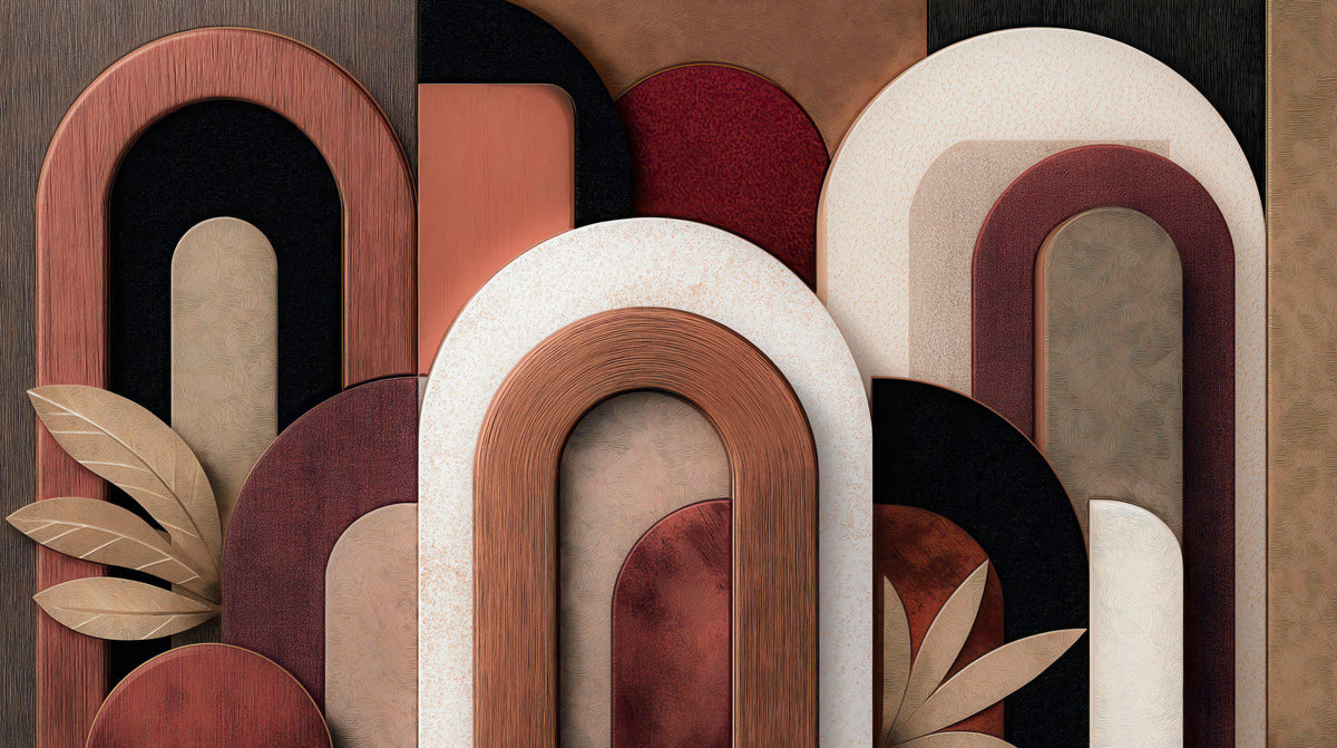 Papier peint Arches argile et bordeaux — mise en situation