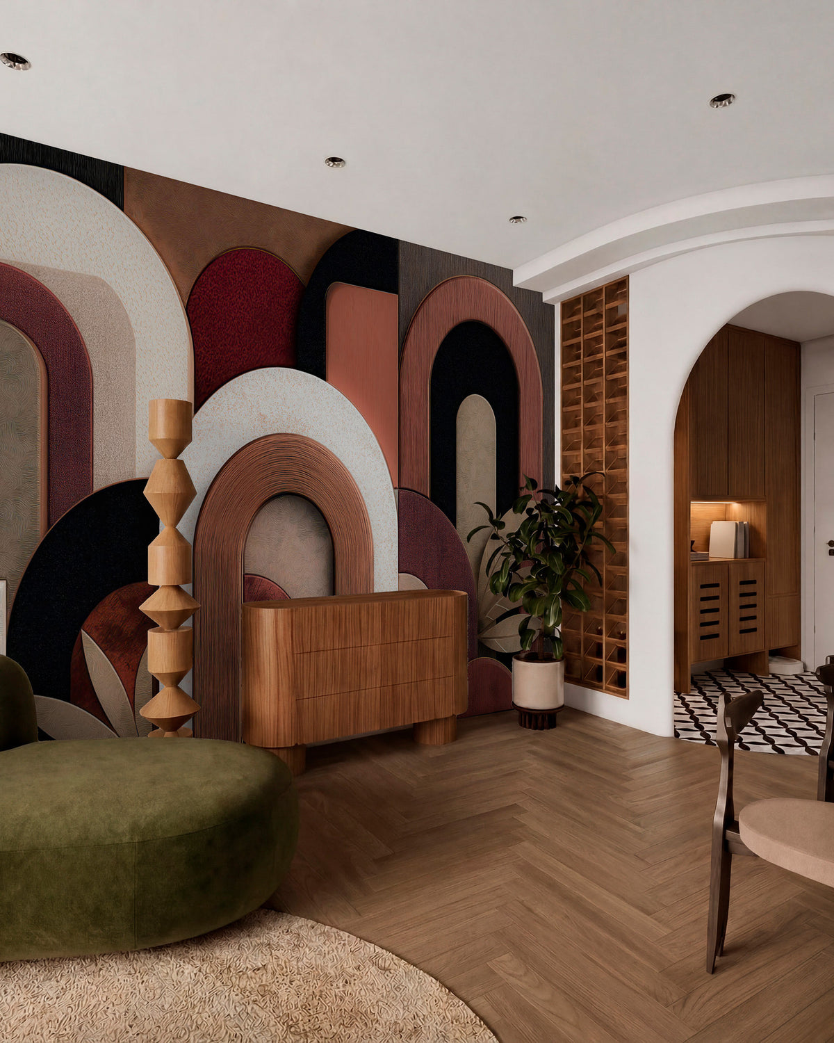 Papier peint Arches argile et bordeaux