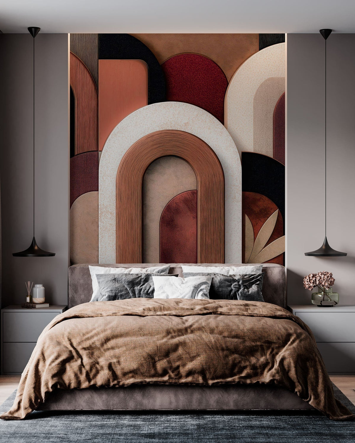 Papier peint Arches argile et bordeaux