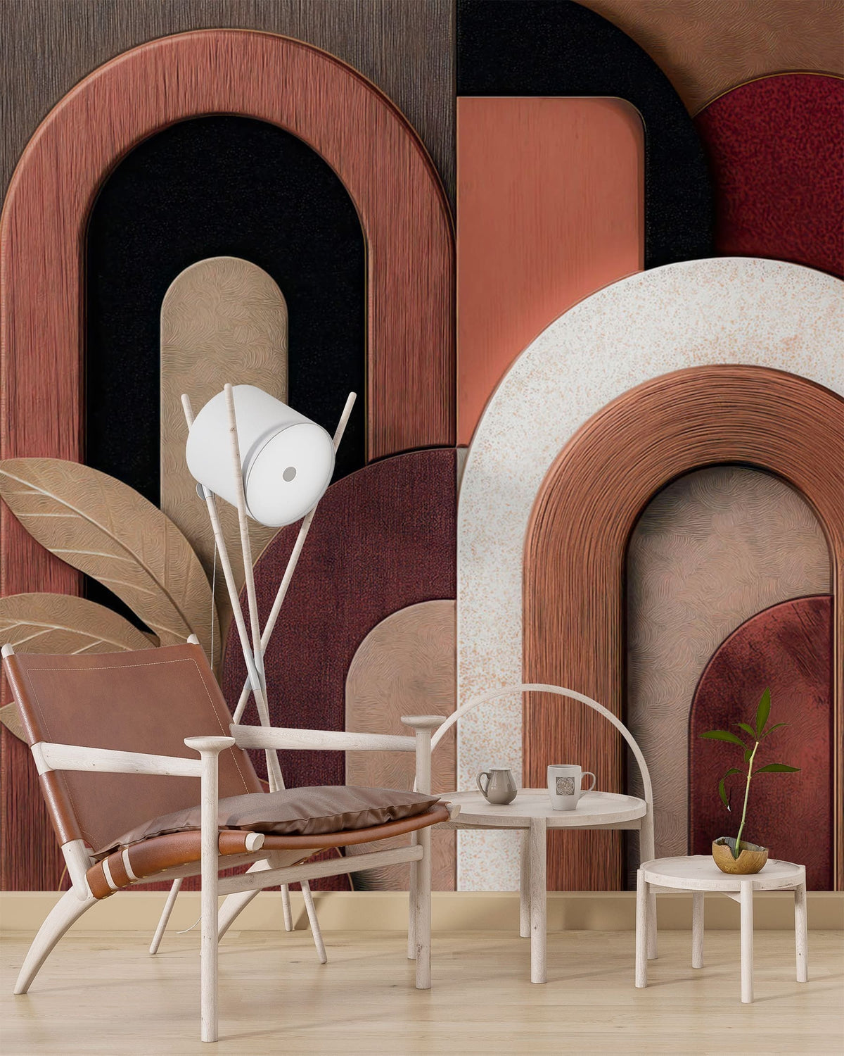 Papier peint Arches argile et bordeaux