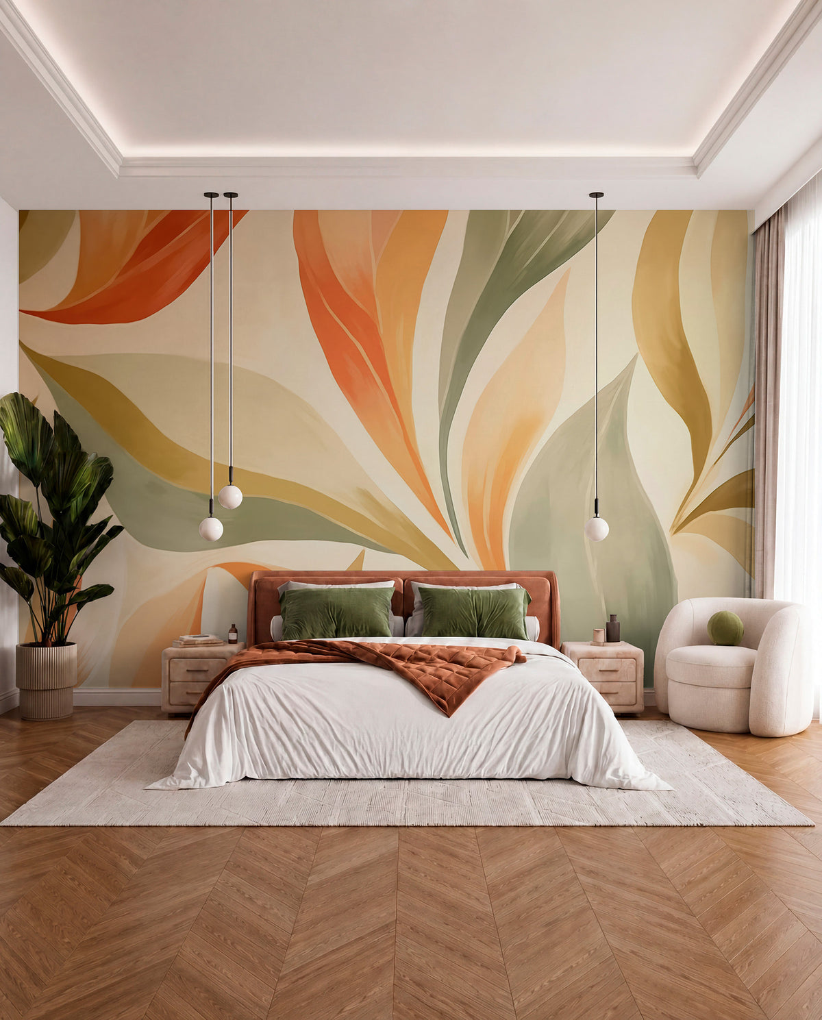 Papier peint Feuillages ocre