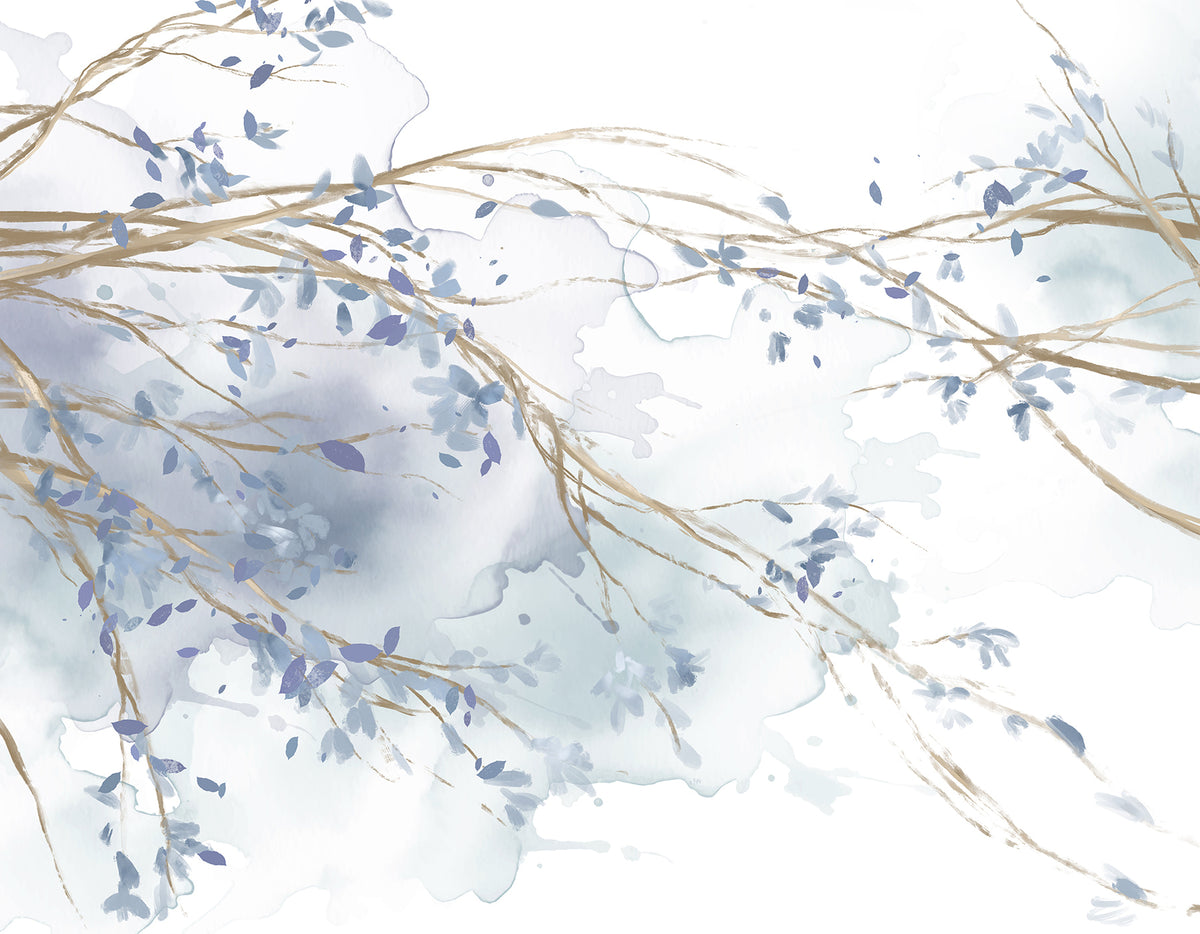 Papier peint Rameaux fleuris bleus