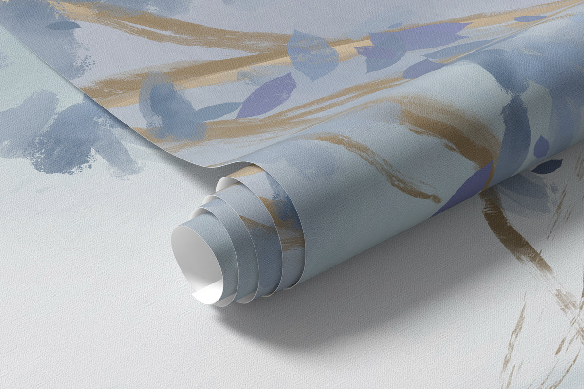 Papier peint Rameaux fleuris bleus