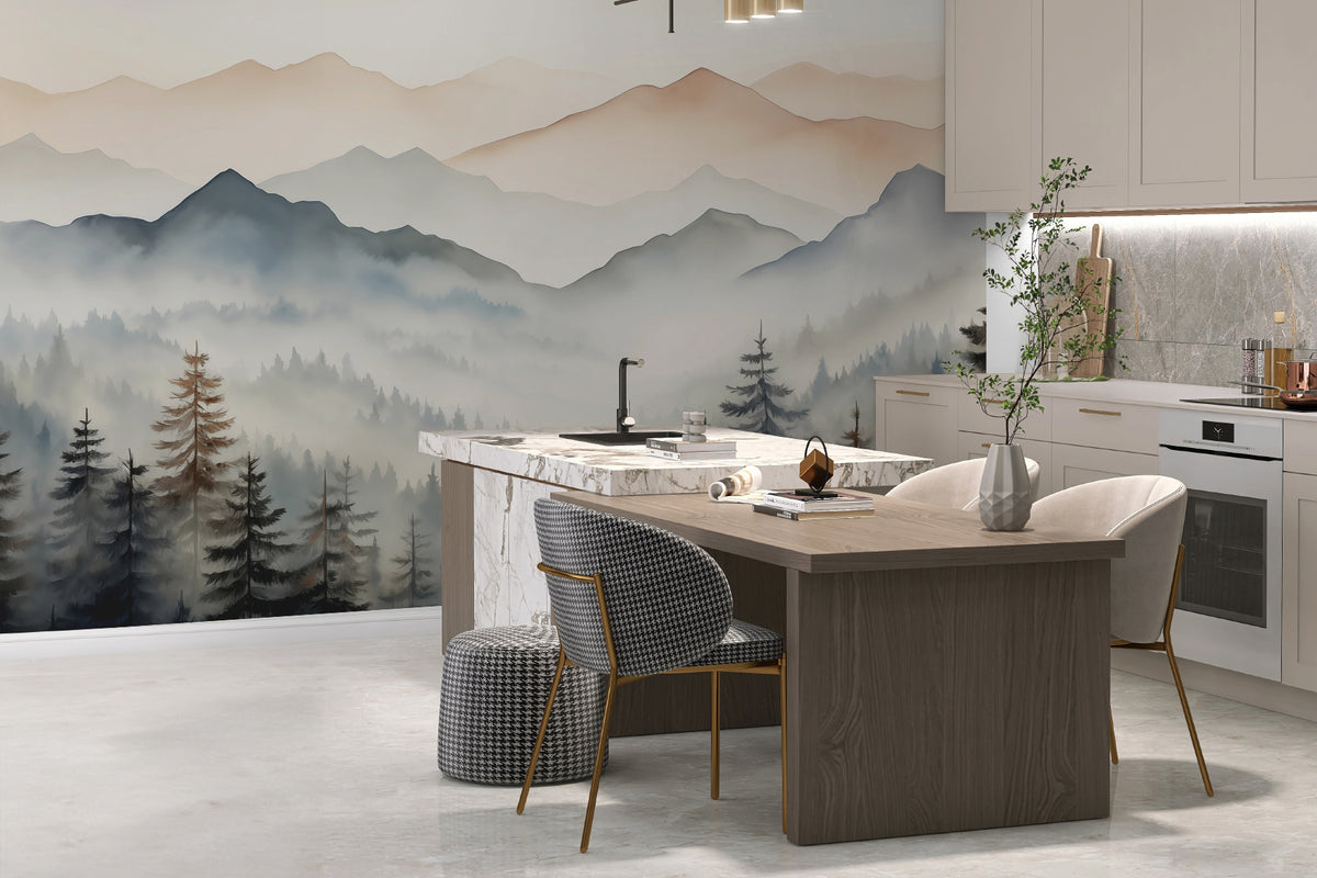 Papier peint Crêtes derrière la forêt