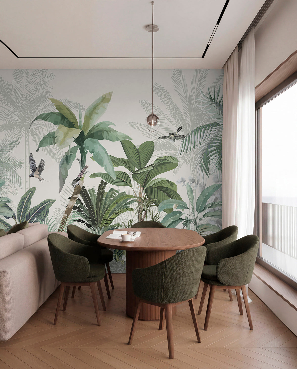 Papier peint Palmiers en gravure claire