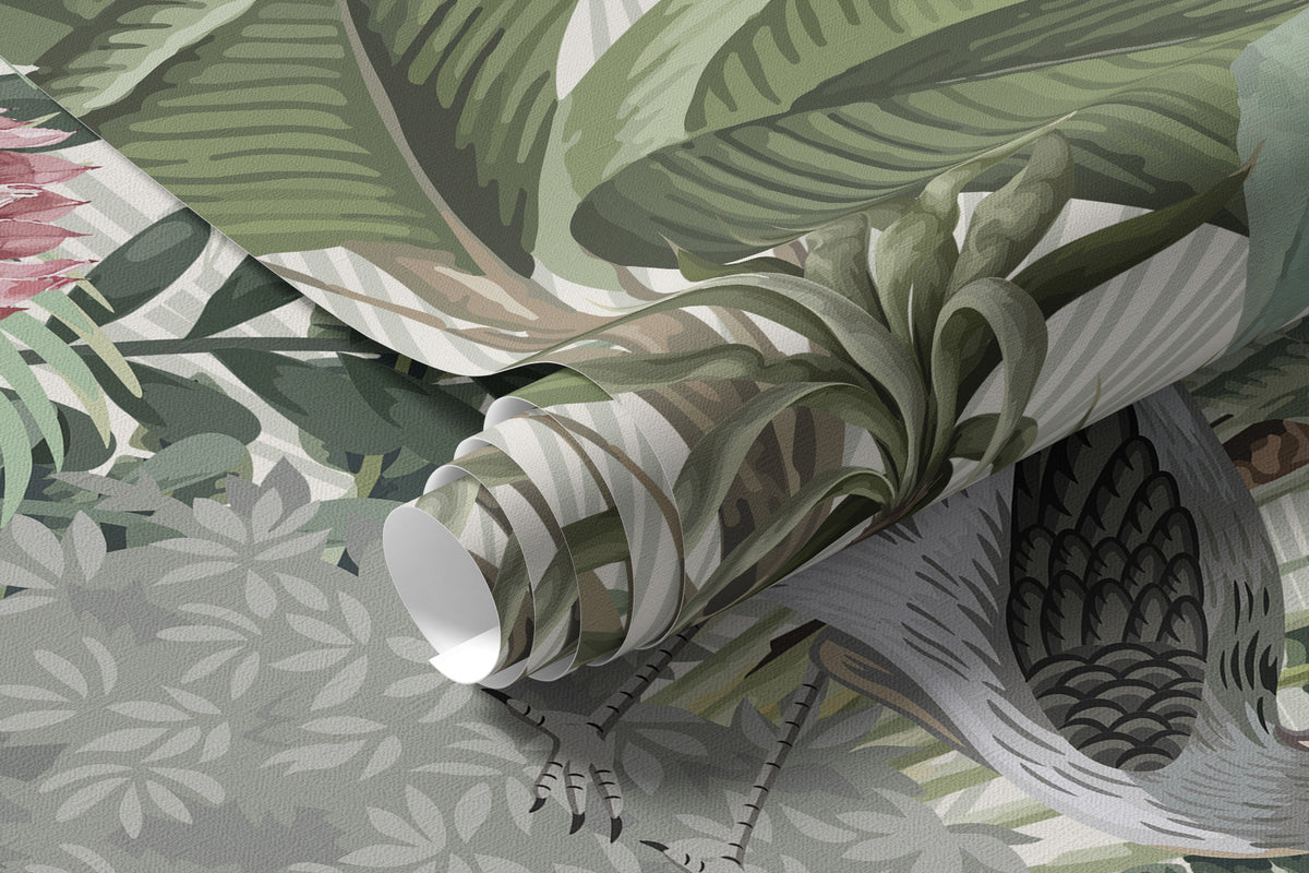 Papier peint Palmiers en gravure claire