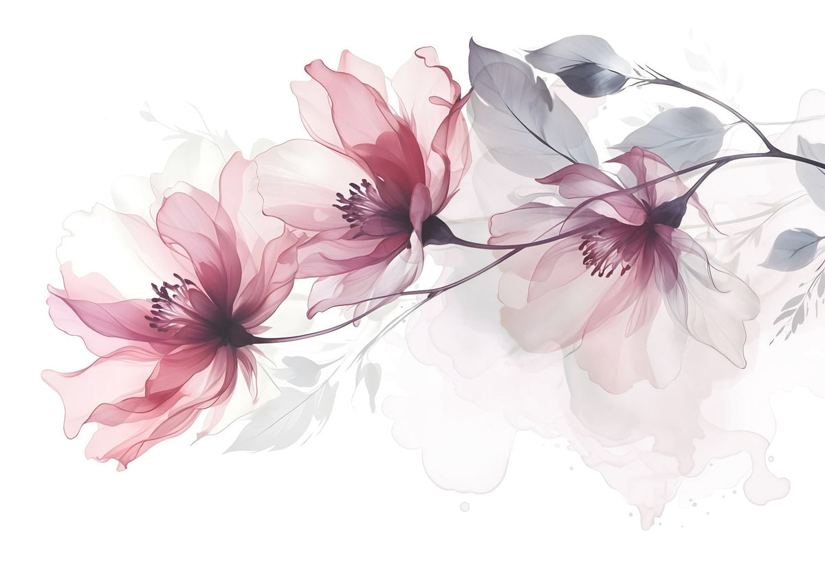 Papier peint Fleurs sous un voile rose — mise en situation