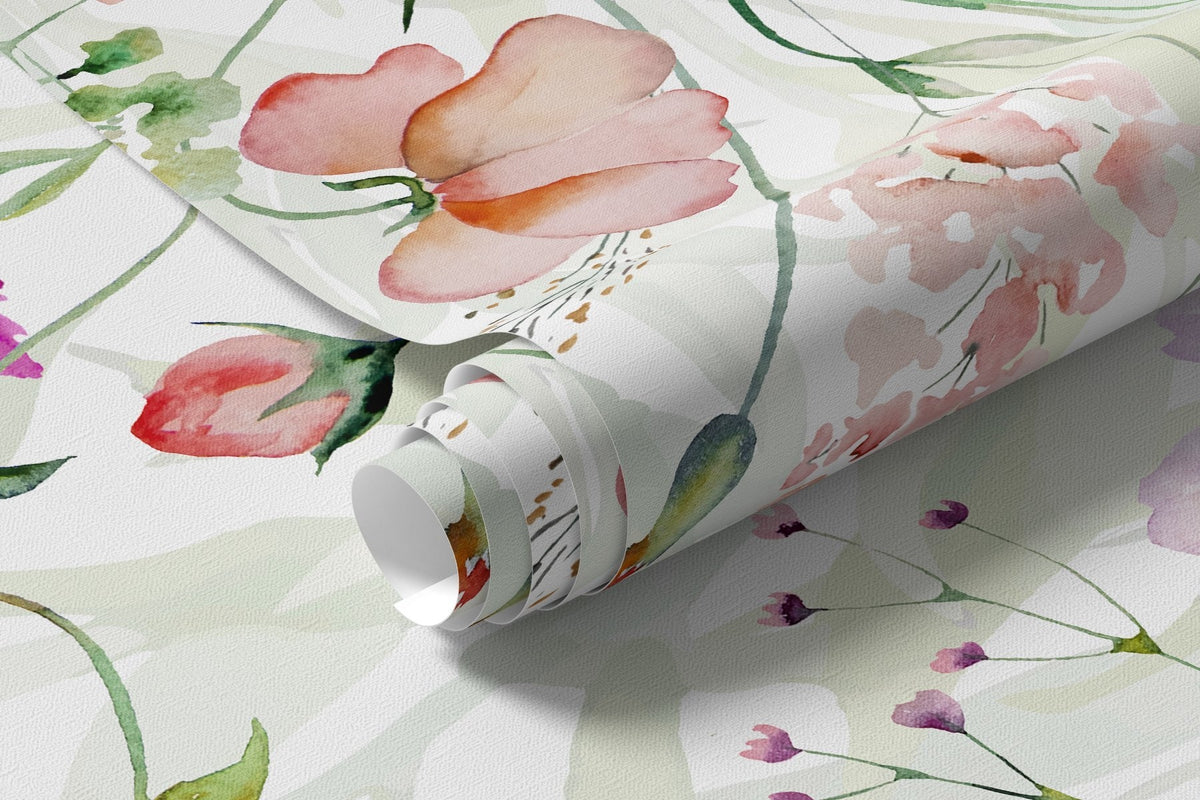 Papier peint Rubans fleuris à l’aquarelle