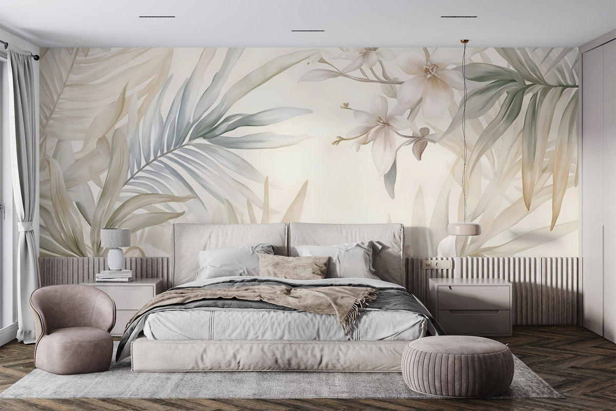 Papier peint Palmes tropicales pastel