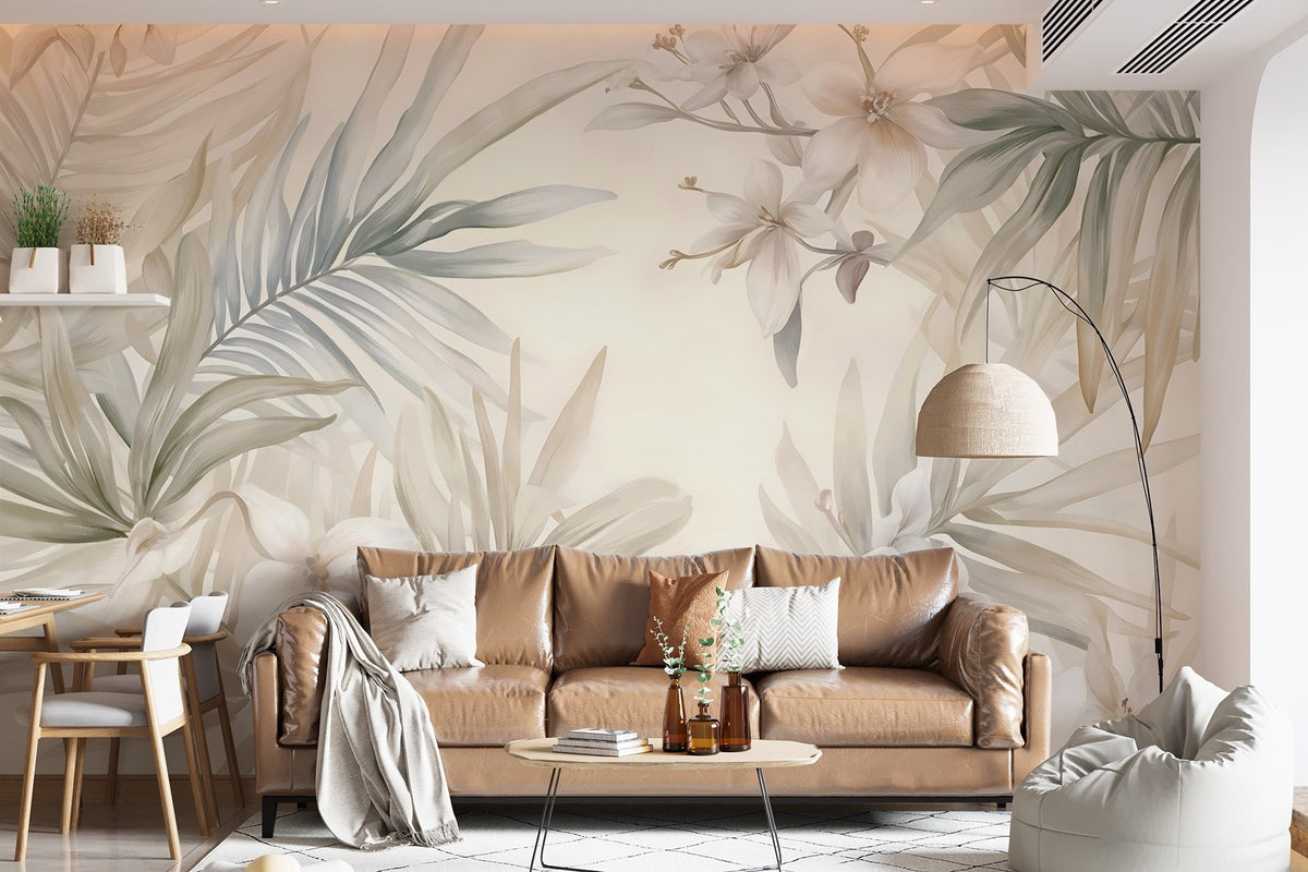 Papier peint Palmes tropicales pastel