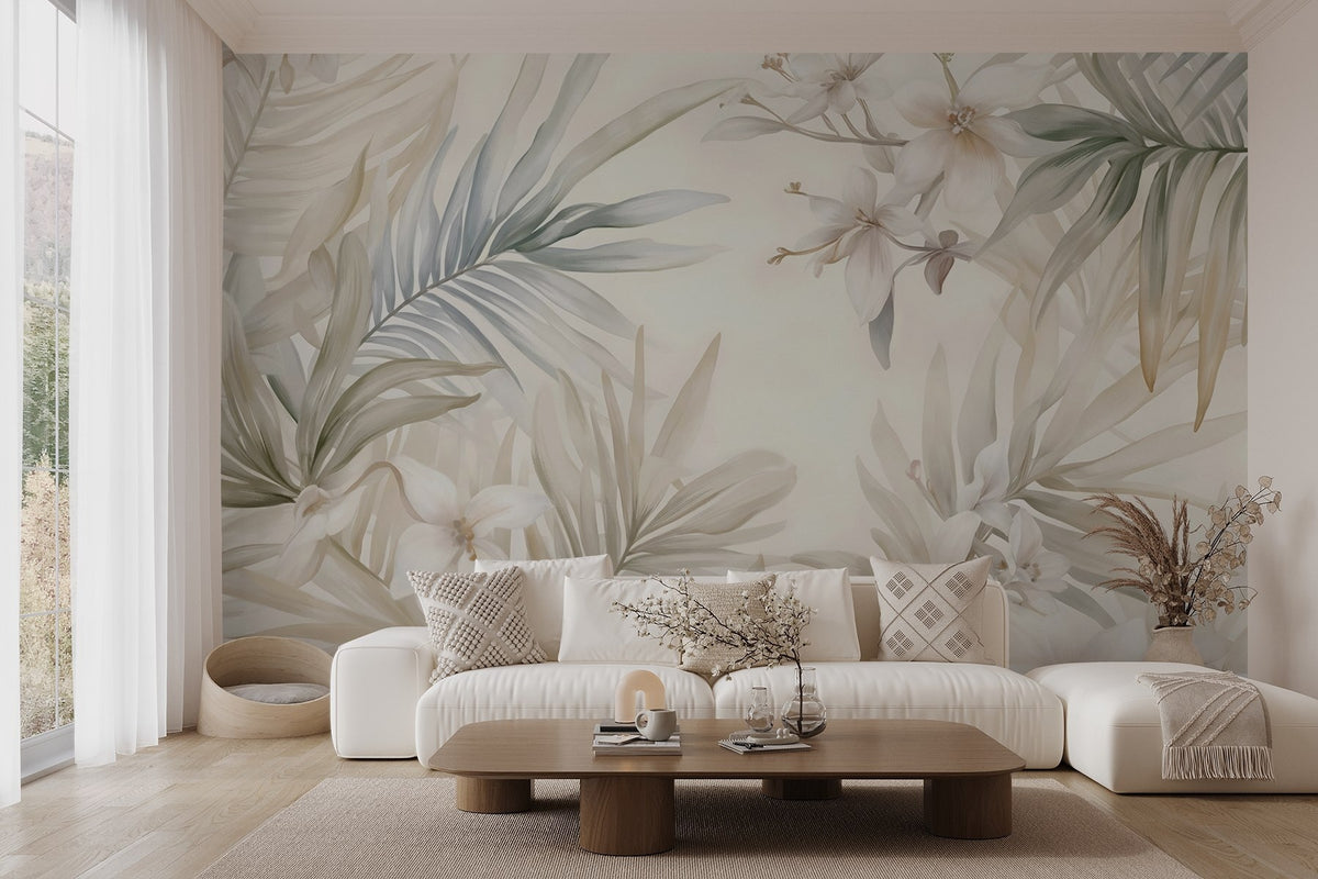 Papier peint Palmes tropicales pastel