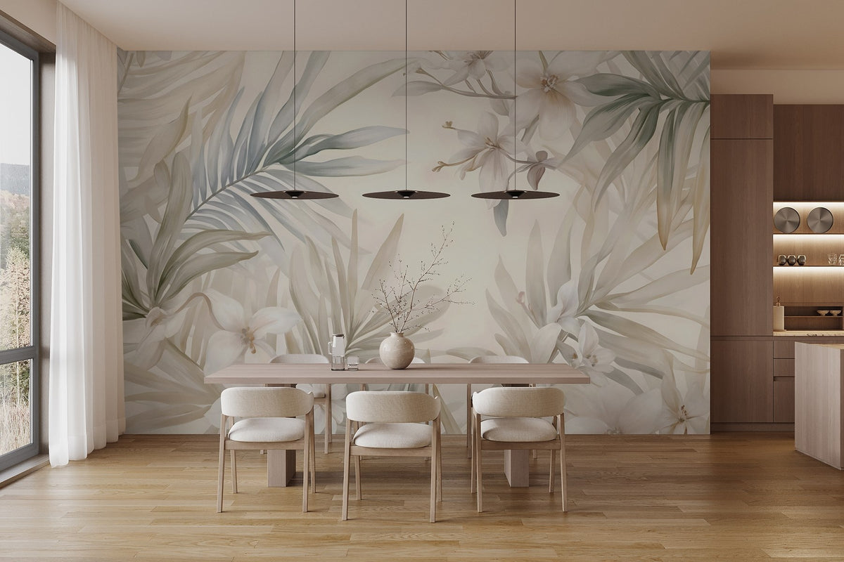 Papier peint Palmes tropicales pastel