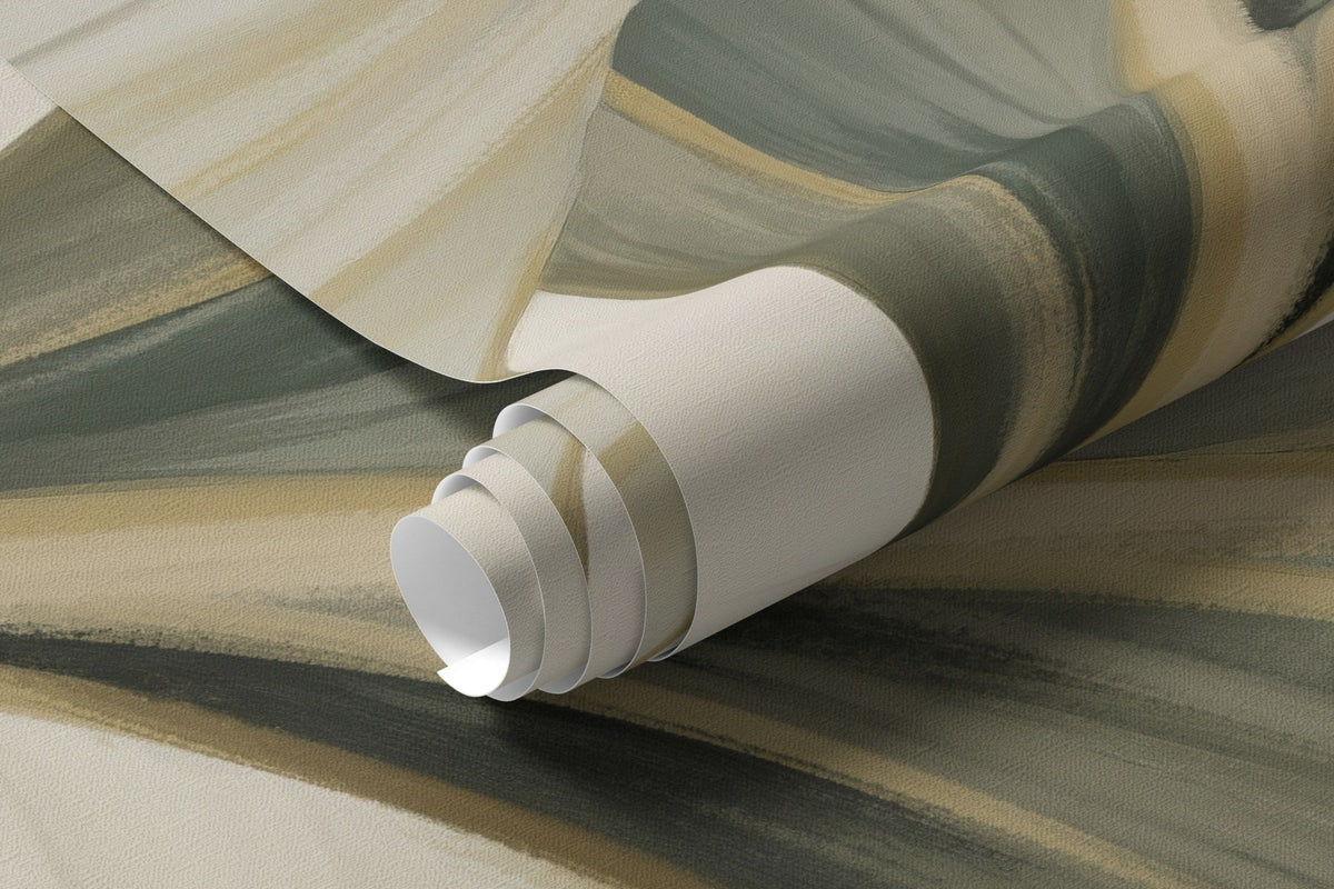Papier peint Rubans de feuilles vert sauge