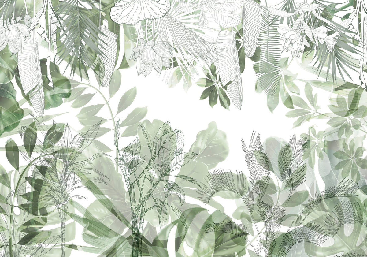 Papier peint Jungle au trait fin — mise en situation