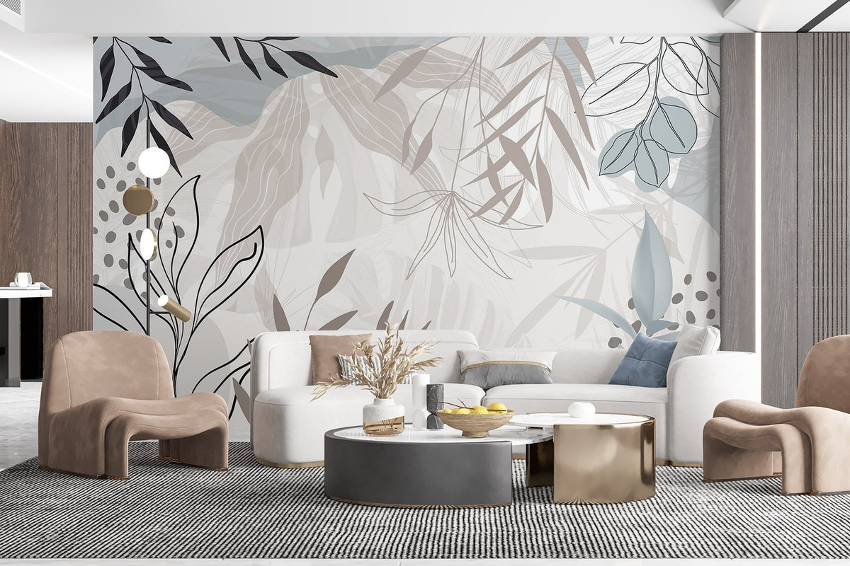 Papier peint Feuilles au trait moderne