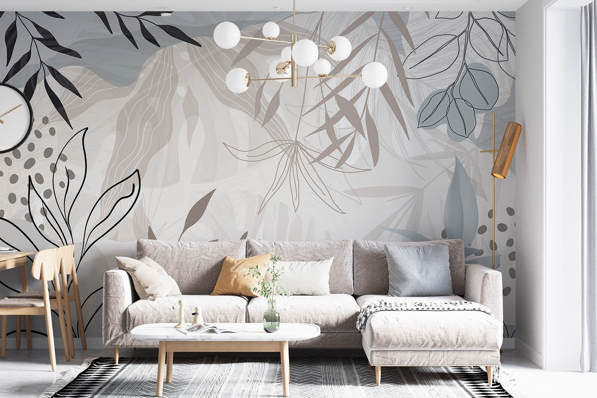 Papier peint Feuilles au trait moderne