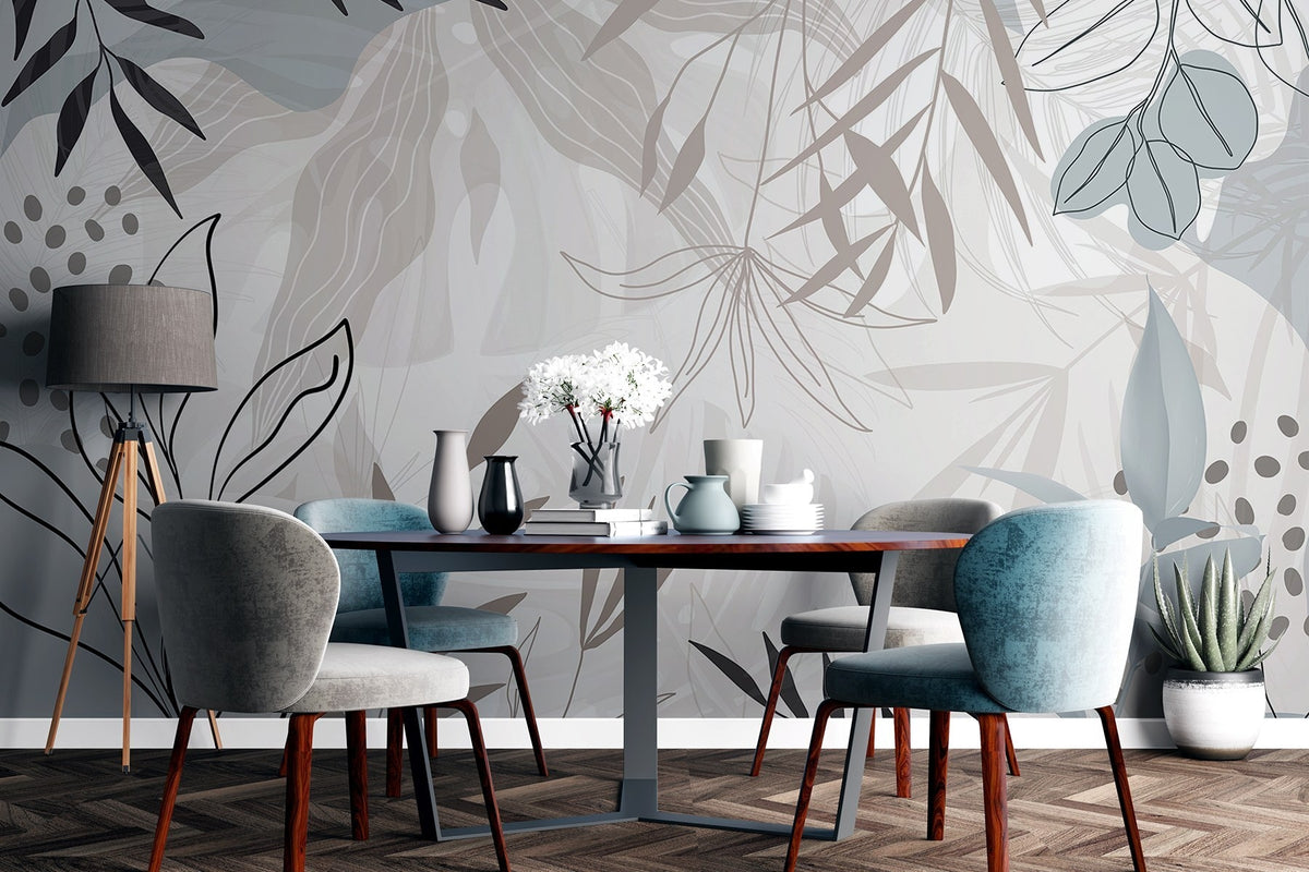 Papier peint Feuilles au trait moderne