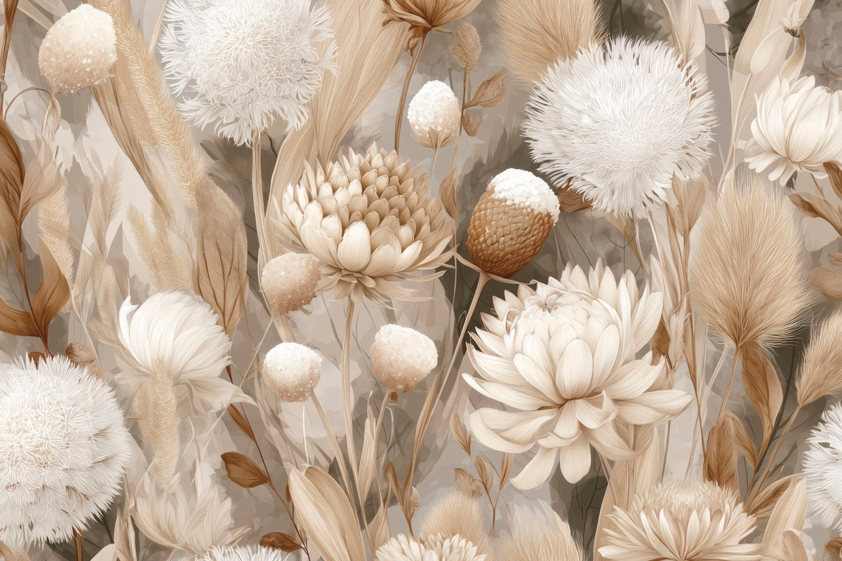 Papier peint Fleurs séchées en crème