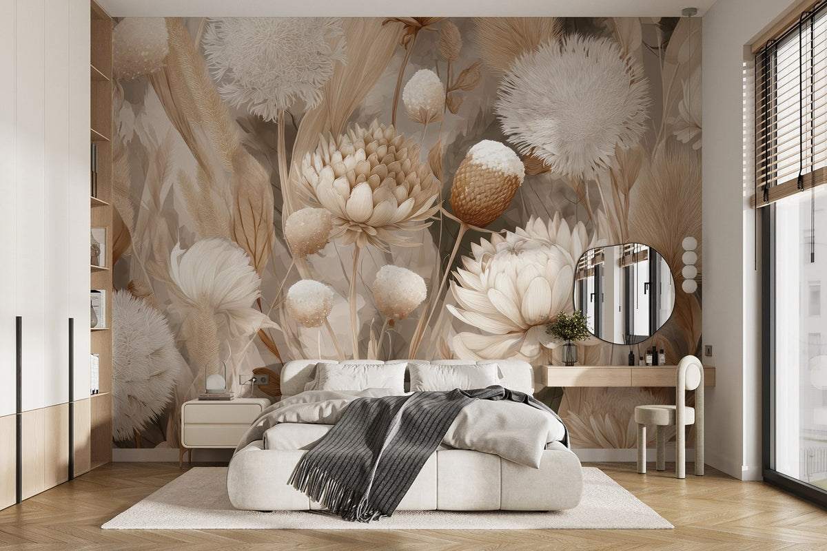 Papier peint Fleurs séchées en crème