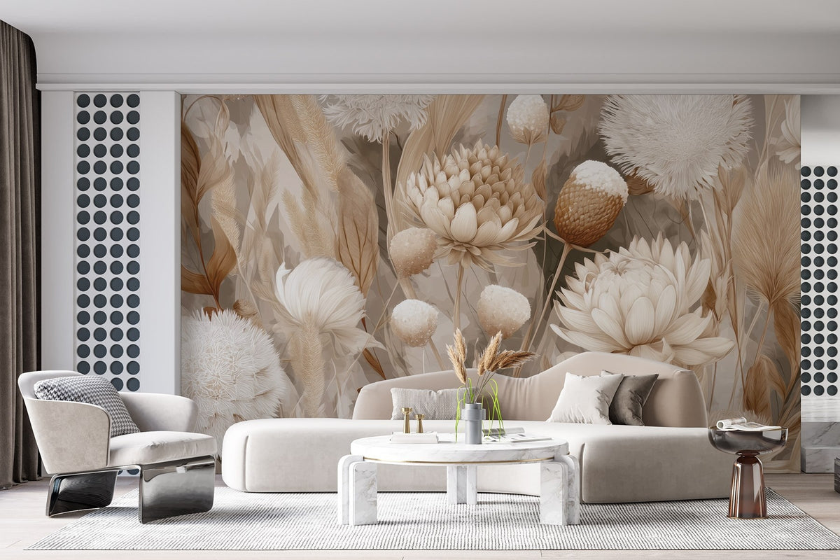 Papier peint Fleurs séchées en crème