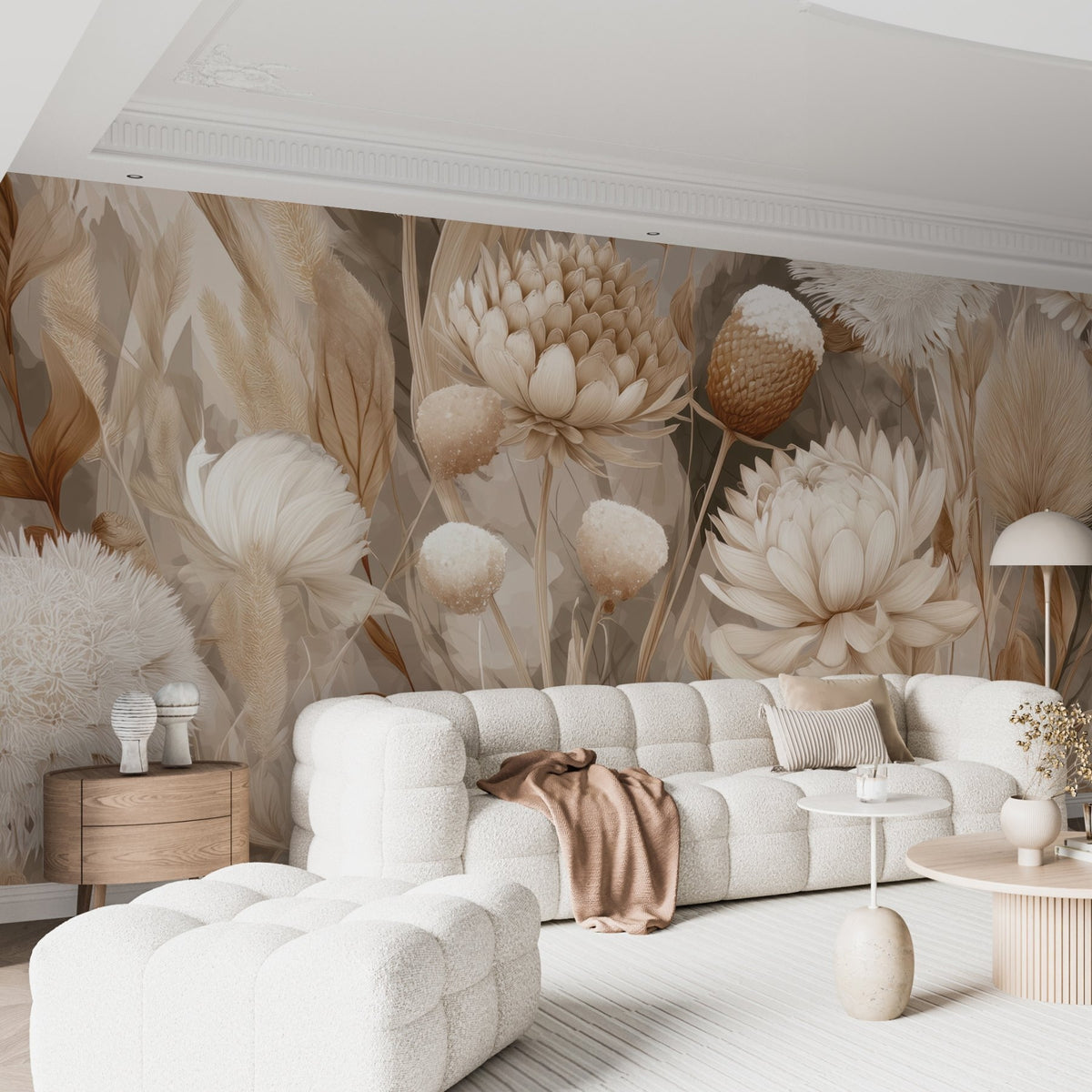 Papier peint Fleurs séchées en crème