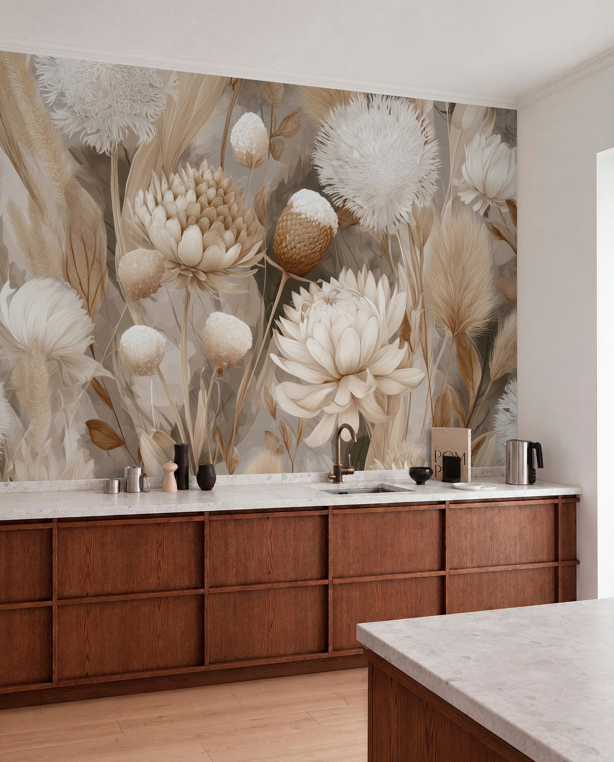Papier peint Fleurs séchées en crème