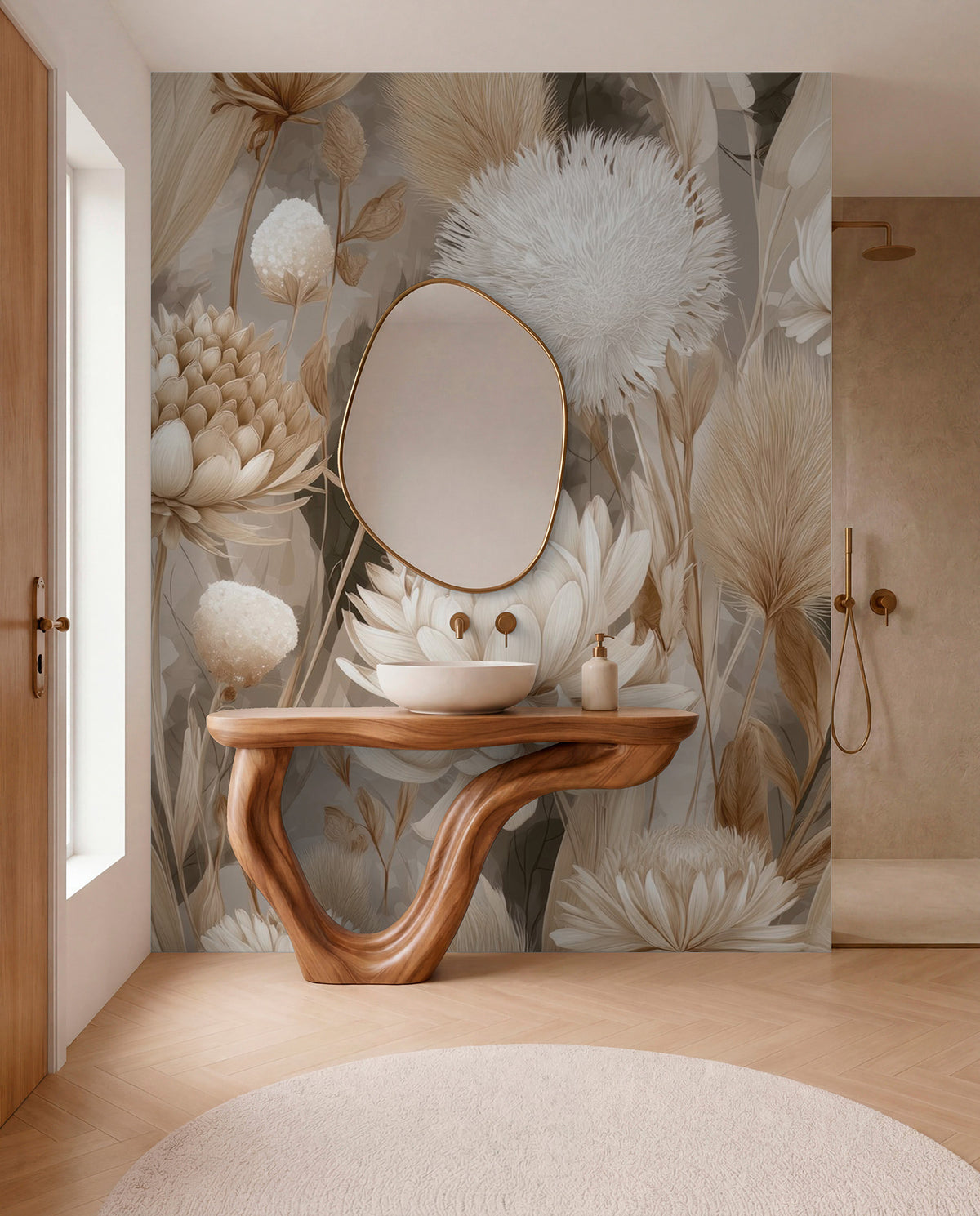 Papier peint Fleurs séchées en crème