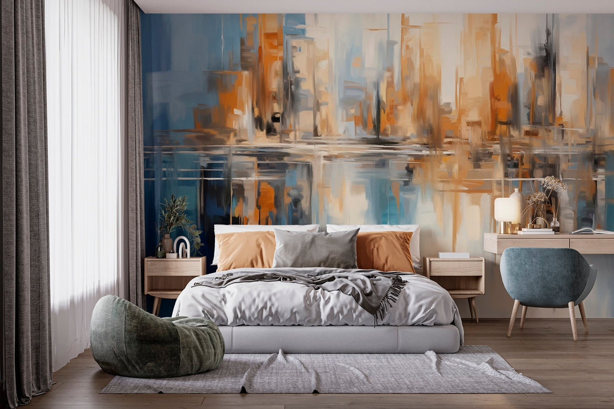 Papier peint Ville en ambre et bleu