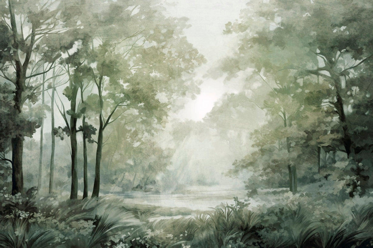 Papier peint Forêt vert sauge — mise en situation
